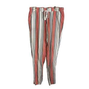 LOFT Beach Elastic Waist Drawstring Linen Blend Pants Women's Size XS Striped